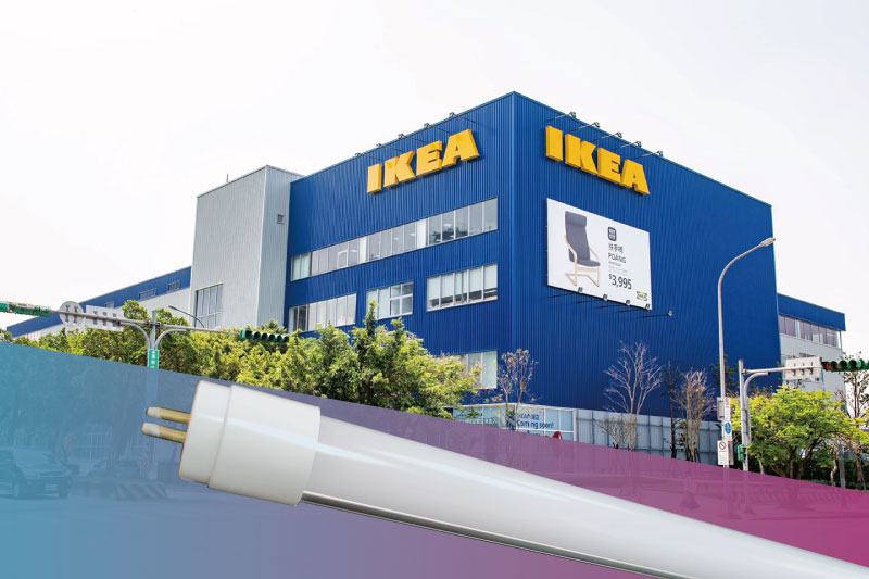 IKEA宜家家具採用大正節能科技直上式T5 LED節能燈管替代傳統螢光燈管