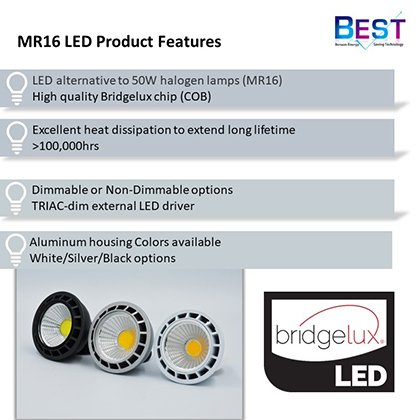 MR16 LED 5W, 36VDC power supplyMR16 LED Product Features